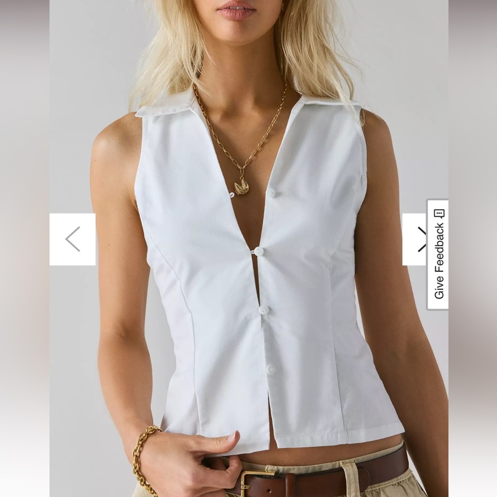 NWT - UO Party Girl Cotton-Blend Button Down Sleeveless Shirt